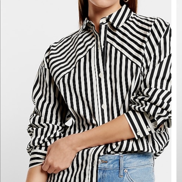Express Tops Express Boyfriend Portofino Shirt In Blue Stripes Poshmark